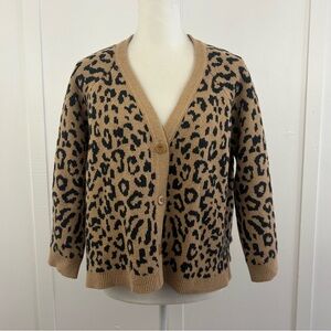 J Crew womens knit cardigan leopard print wool blend size L